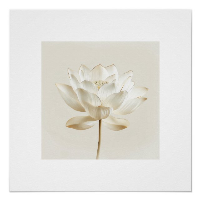 White Lotus Flower Wall Art – Minimal Zen Beige Bo (Front)