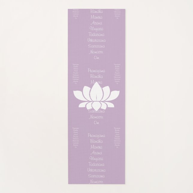 White Lotus Flower & Yoga Words Yoga Mat (Front)