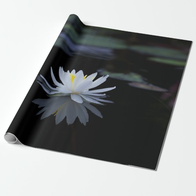White Lotus Flower Zen Wrapping Paper (Unrolled)