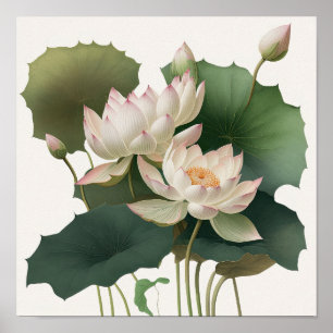 White Lotus Flowers Art Print Poster