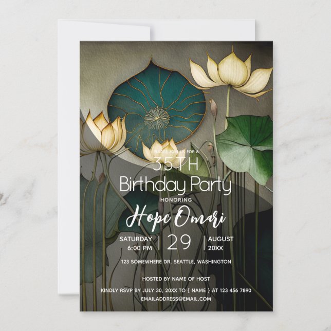 White Lotus Flowers, Beautiful Healing Nature Invitation (Front)