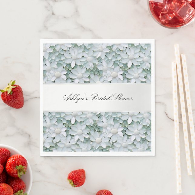 White Lotus Flowers Bridal Shower  Napkin (Insitu)