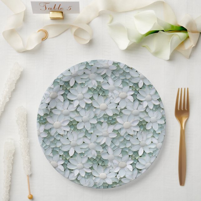 White Lotus Flowers Bridal Shower  Paper Plate (Wedding)
