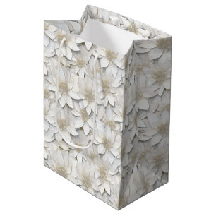White Lotus Flowers   Medium Gift Bag