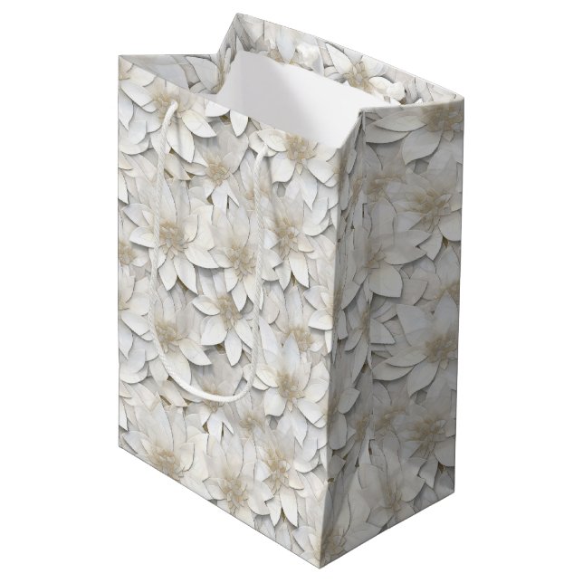 White Lotus Flowers   Medium Gift Bag (Front Angled)
