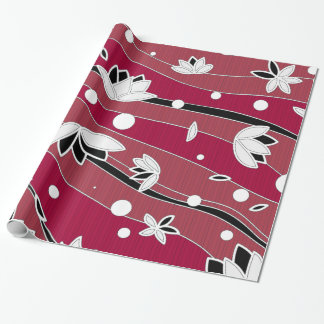 White Lotus Flowers on Red Stripes Wrapping Paper