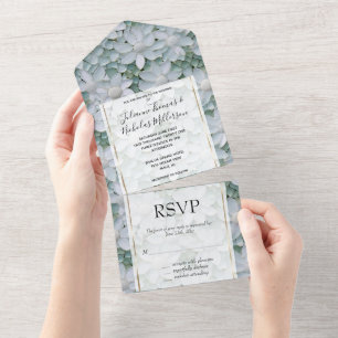 White Lotus Flowers Wedding All In One Invitation