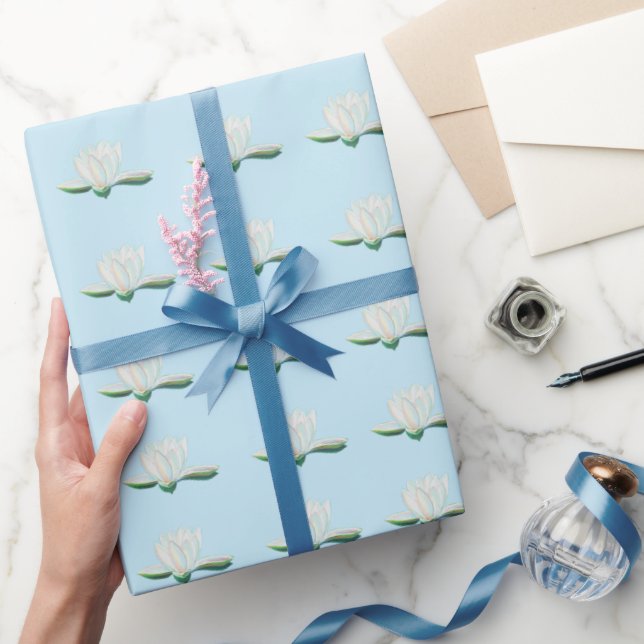 White Lotus Illustration Light Blue Wrapping Paper (Gifting)