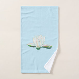 White Lotus Illustration Sky Blue Hand Towel