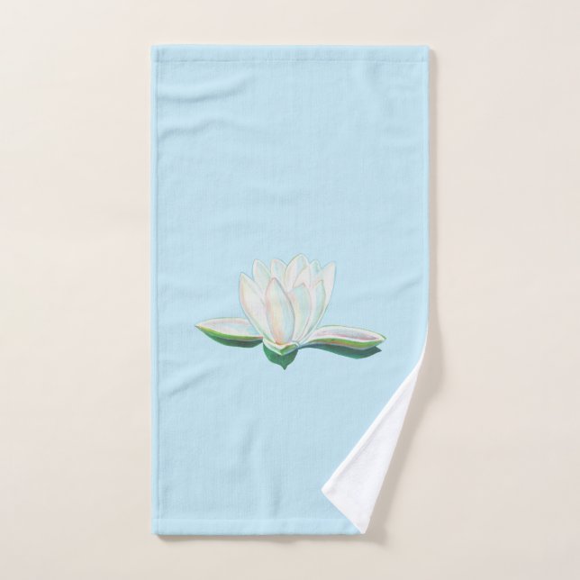 White Lotus Illustration Sky Blue Hand Towel (Hand Towel)