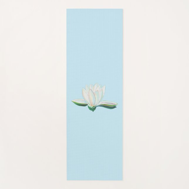 White Lotus Illustration Sky Blue Yoga Mat (Front)