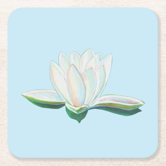 White Lotus Illustration   Square Paper Coaster (Front)