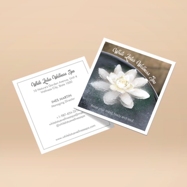 White Lotus in Water Wellness Spa White Square Business Card (Creator Uploaded)