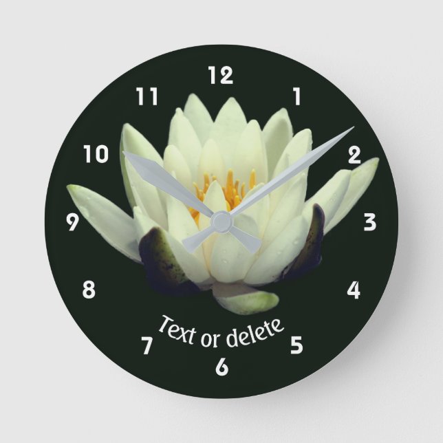 White Lotus Lily Flower Personalised Round Clock (Front)