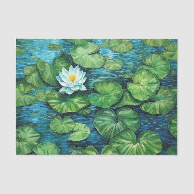 White Lotus Lily Pads Floral Decoupage Tissue Paper (Front)