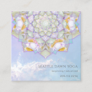 White Lotus Mandala Modern Yoga Instructor Square Business Card