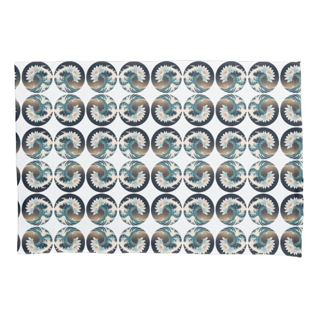 White Lotus & Ocean Wave – Elegance in Motion Pillowcase (Front)