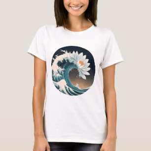 White Lotus & Ocean Wave – Elegance in Motion T-Shirt