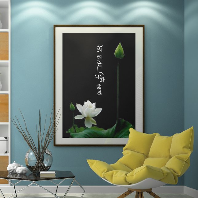 White Lotus Om Mani Padme Hum Buddhist Mantra Poster (Creator Uploaded)