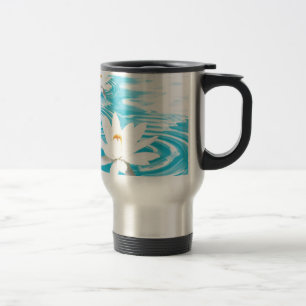 White Lotus plants floating on turquoise water zen Travel Mug