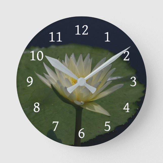 White Lotus Waterlily Round Clock (Front)