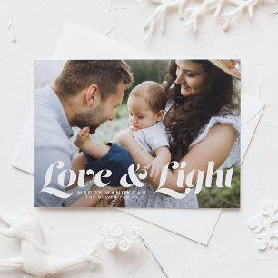 White Love and Light Typography Photo Hanukkah Holiday Card