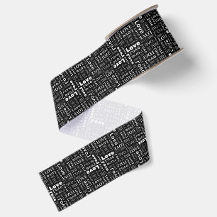 White Love Black Background Grosgrain Ribbon