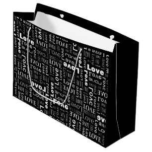 White Love Black Background Large Gift Bag