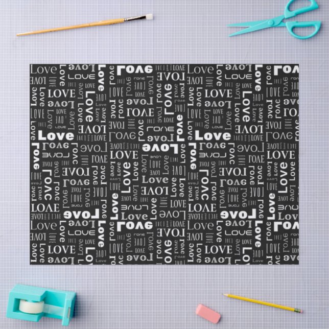 White Love Black Background Tissue Paper (Craft)