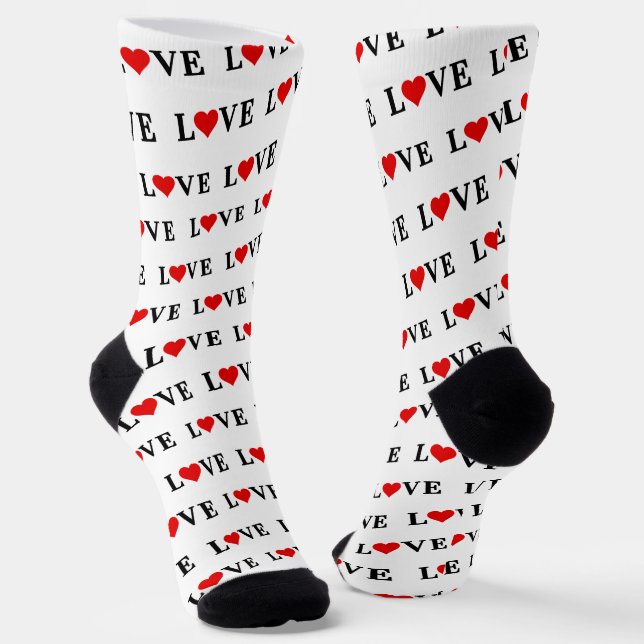 White LOVE Heart Simple Minimal Elegant Socks (Angled)