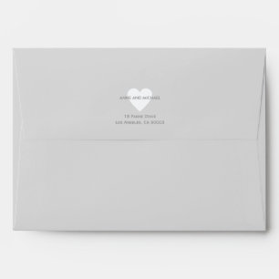 white love heart with couple names + address, grey envelopes