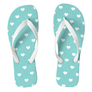White love hearts on turquoise flip flops