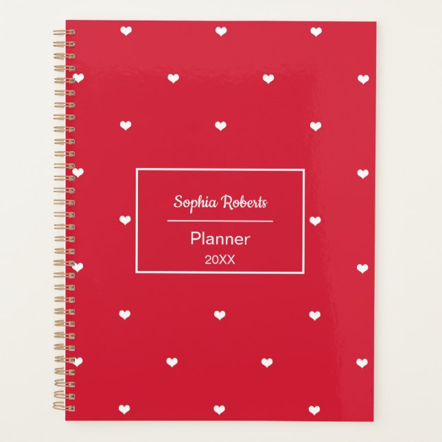 White Love Hearts Red Pattern Planner (Front)