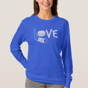 White Love Hockey Ladies Hockey Stick and Puck T-Shirt