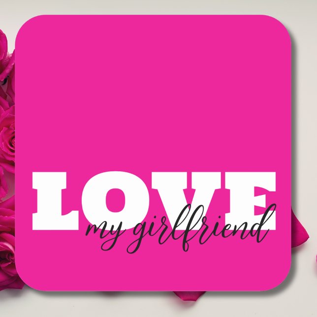 White LOVE Hot Pink Valentine Square Sticker (Creator Uploaded)