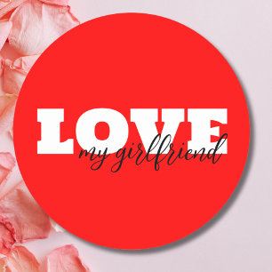 White LOVE Neon Red Valentine Classic Round Sticker