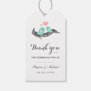 White Lovebirds with Small Heart Wedding Gift Tag