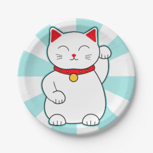 White Lucky Cat Paper Plate