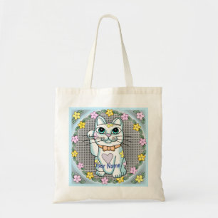 White Lucky Cat Tote Bag