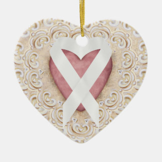 White Lung Cancer Ribbon From the Heart - SRF Ceramic Tree Decoration