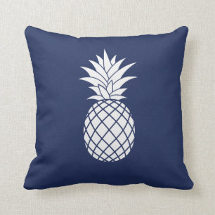 White Luxe Pineapple on Navy Blue Cushion
