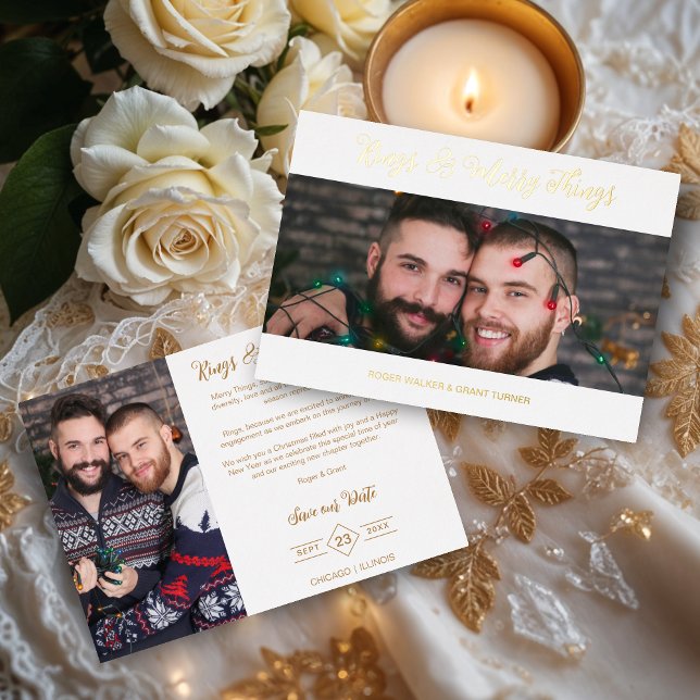 White Luxurious Holiday Wedding 2 Photos Christmas (White Luxurious Holiday Wedding 2 Photos Save the Dates Cards as Christmas Cards.)