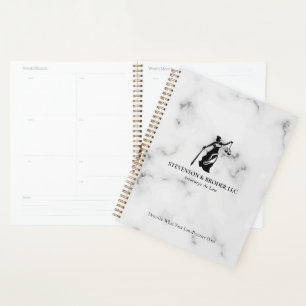 White Luxury Marble texture Lady Justice Logo Planner