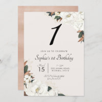 White Magnolia Birthday Party Invitation