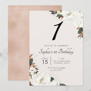 White Magnolia Birthday Party Invitation