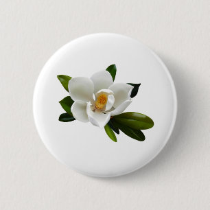 white magnolia bloom 6 cm round badge
