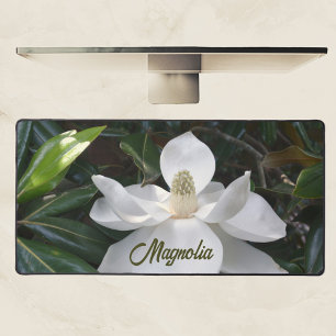 White Magnolia Blossom Floral Photographic Desk Mat