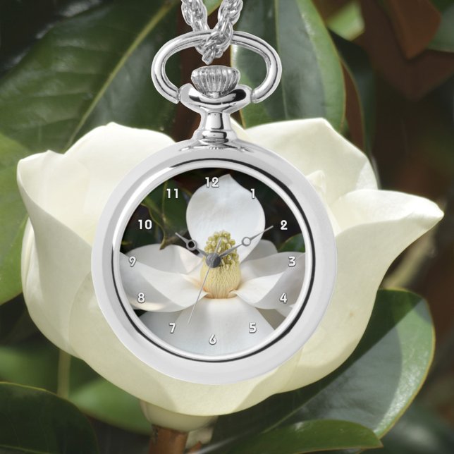 White Magnolia Blossom Photographic Botanical Watch (/As a pendant or wrist watch)