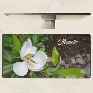 White Magnolia Blossom Photographic Floral Desk Mat