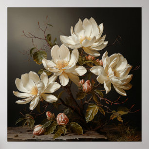 White magnolia branch with blossom poster
